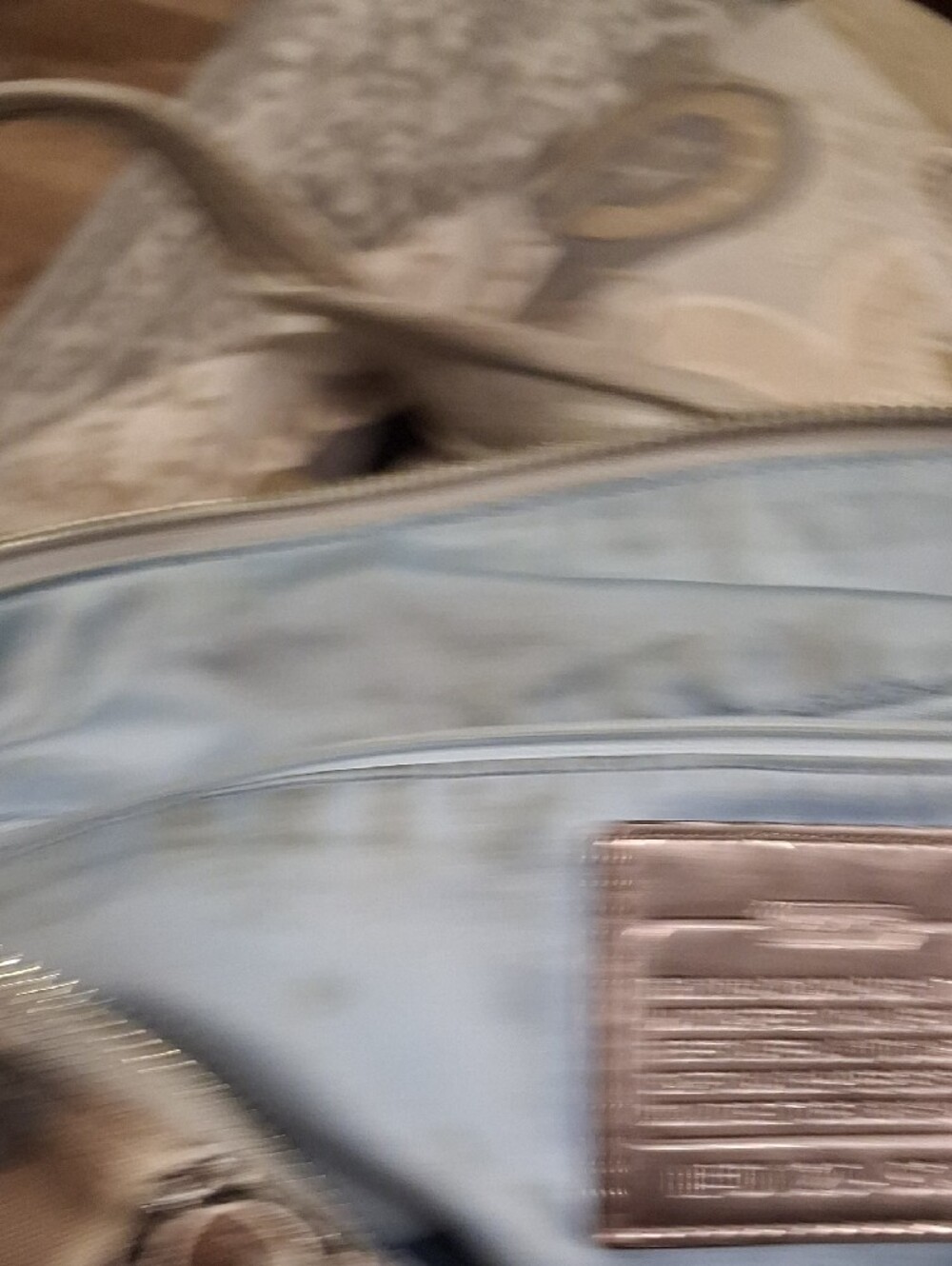 Coach Poppy 18342 Pop C Metallic Graffiti Glam Tote Bag Khaki/Silver Flawed - Picture 3 of 8